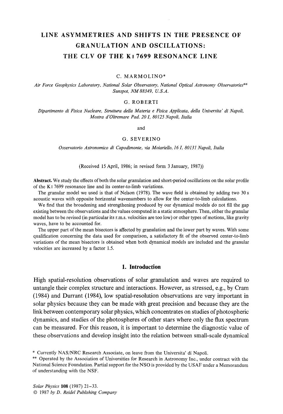 Line asymmetries and shifts in the presence of granulation and oscillations: The CLV of the K <Emphasis Type="SmallCaps">i <Emphasis> 7699 resonance line by Unknown