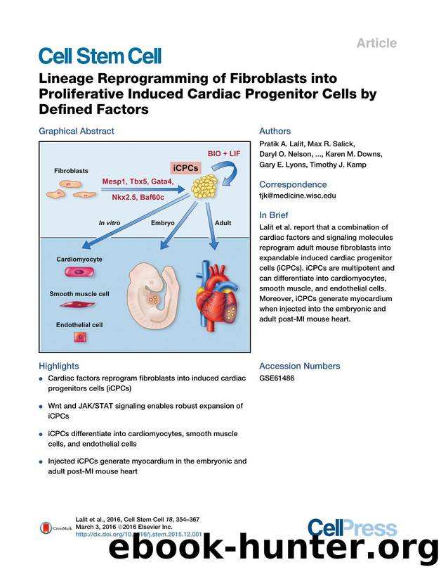 Lineage Reprogramming of Fibroblasts into Proliferative Induced Cardiac Progenitor Cells by Defined Factors by unknow