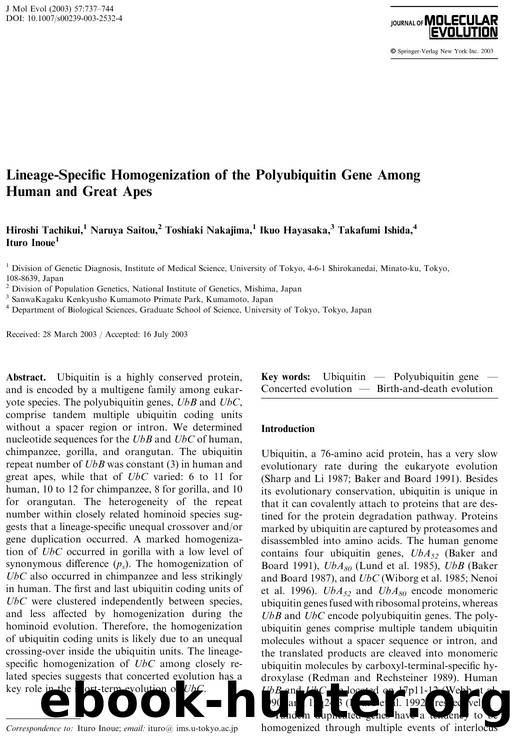 Lineage-Specific Homogenization of the Polyubiquitin Gene Among Human and Great Apes by Tachikui H. et al