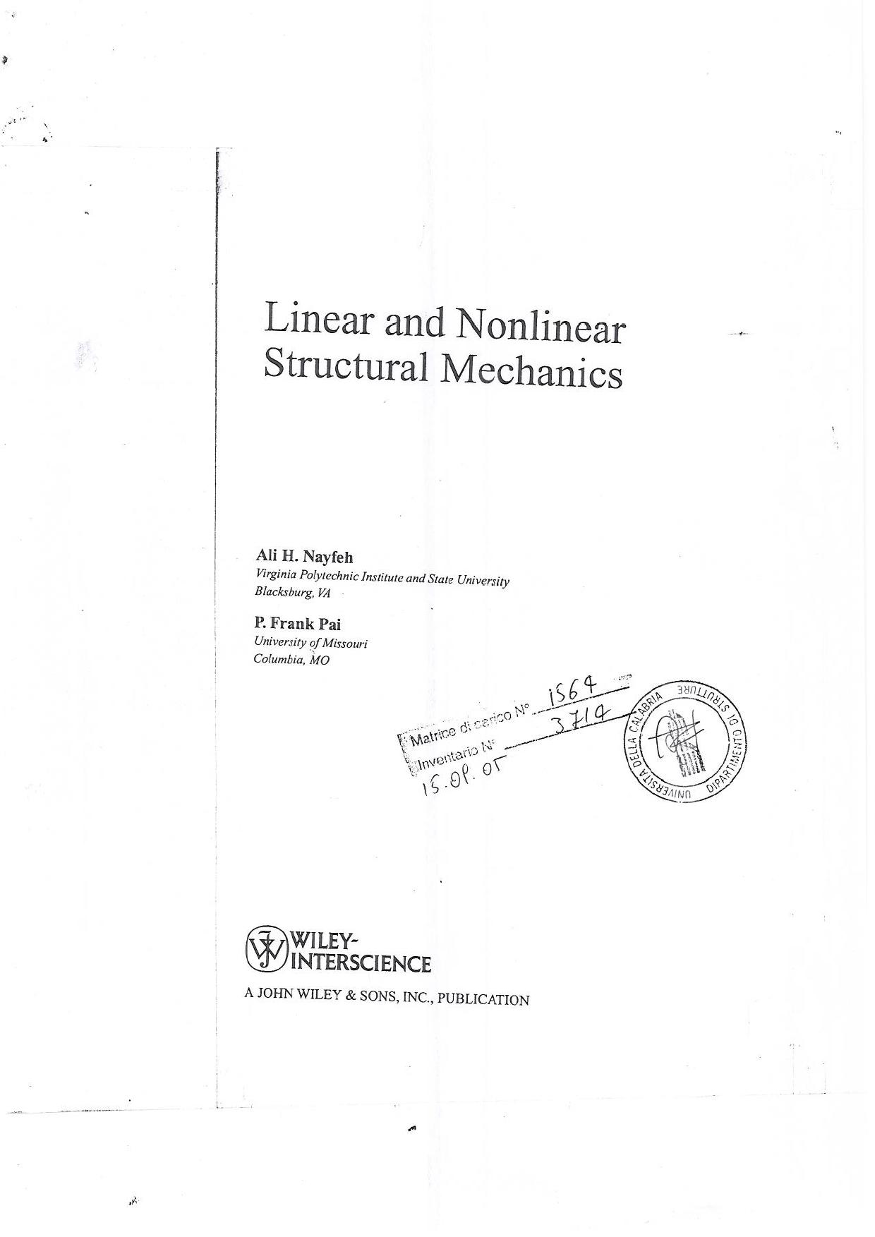 Linear & Nonlinear Structural Mechanics by Ali H. Nayfeh P. Frank Pai