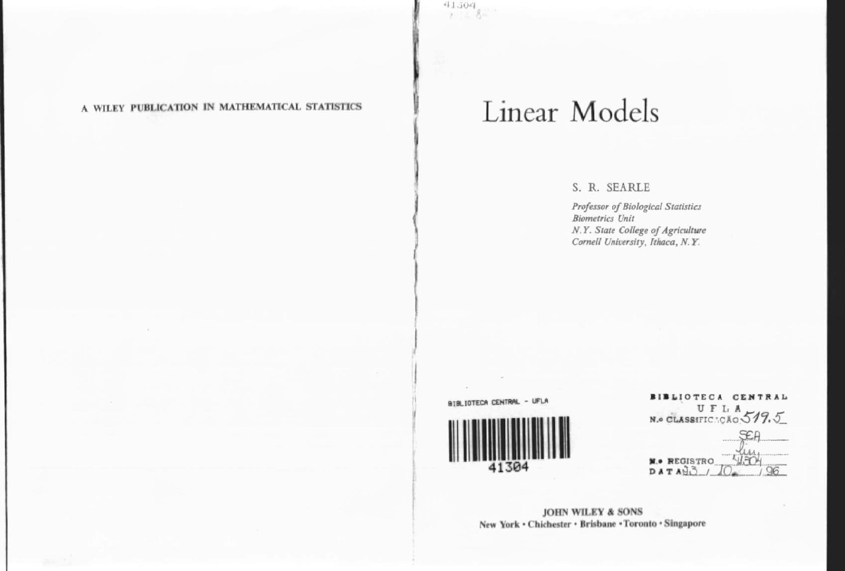 Linear Models by Shayle R. Searle