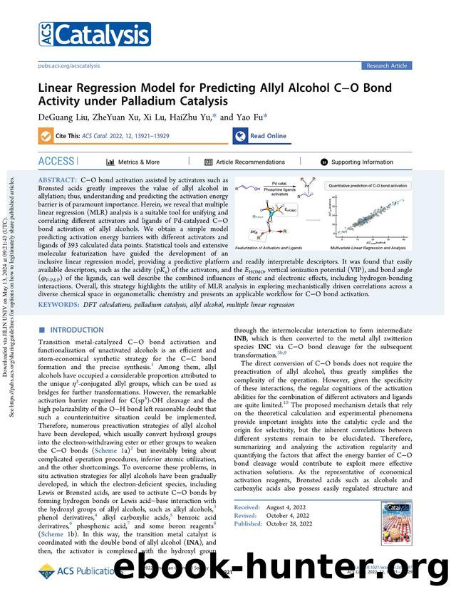 Linear Regression Model for Predicting Allyl Alcohol CâO Bond Activity under Palladium Catalysis by DeGuang Liu ZheYuan Xu Xi Lu HaiZhu Yu & Yao Fu