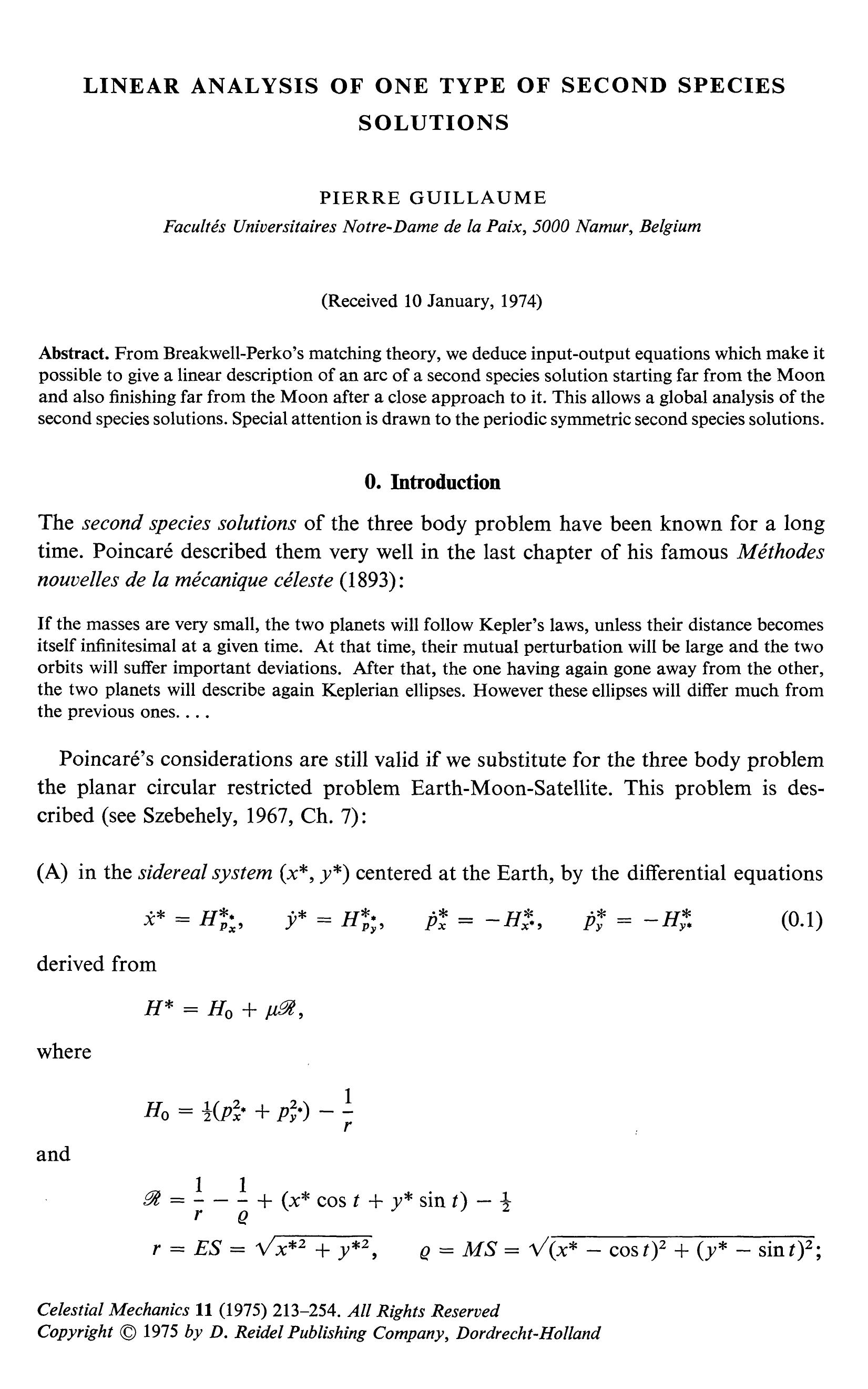 Linear analysis of one type of second species solutions by Unknown