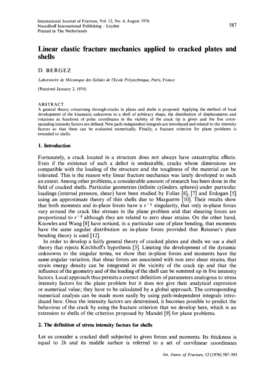 Linear elastic fracture mechanics applied to cracked plates and shells by Unknown