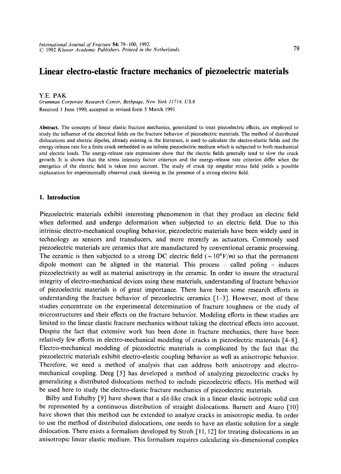 Linear electro-elastic fracture mechanics of piezoelectric materials by Unknown
