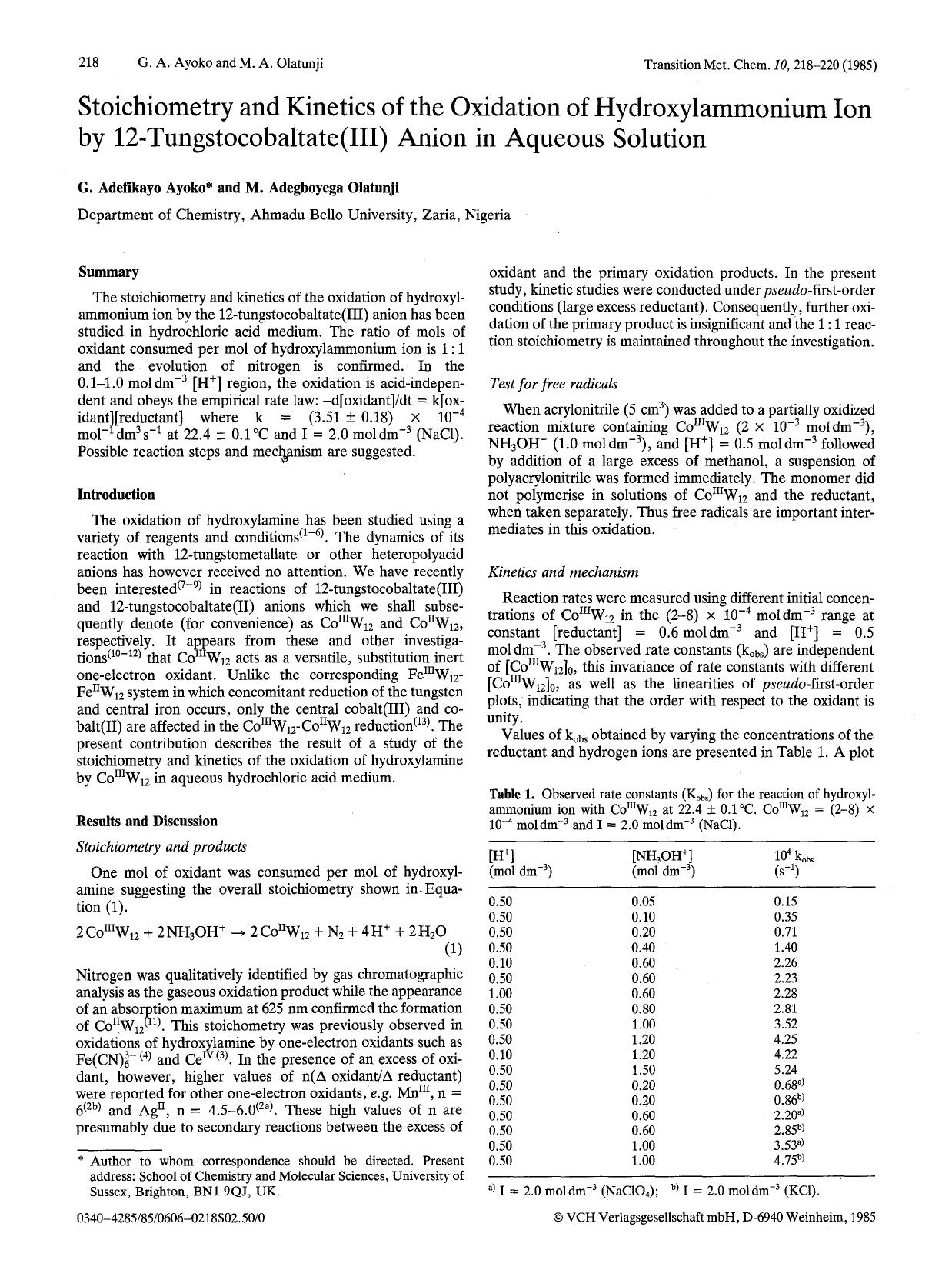 Linear free energy relationships and kinetics of ligand substitutions: Correlations of rate constants with overall stability constants of reactive intermediate species in the stepw by Unknown