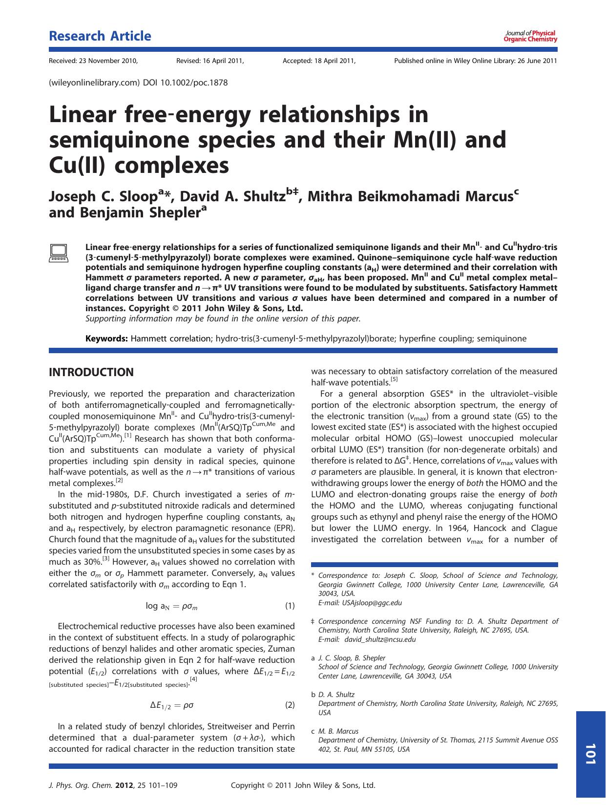 Linear freeenergy relationships in semiquinone species and their Mn(II) and Cu(II) complexes by Unknown