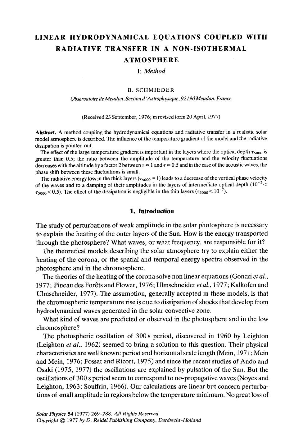 Linear hydrodynamical equations coupled with radiative transfer in a non-isothermal atmosphere by Unknown