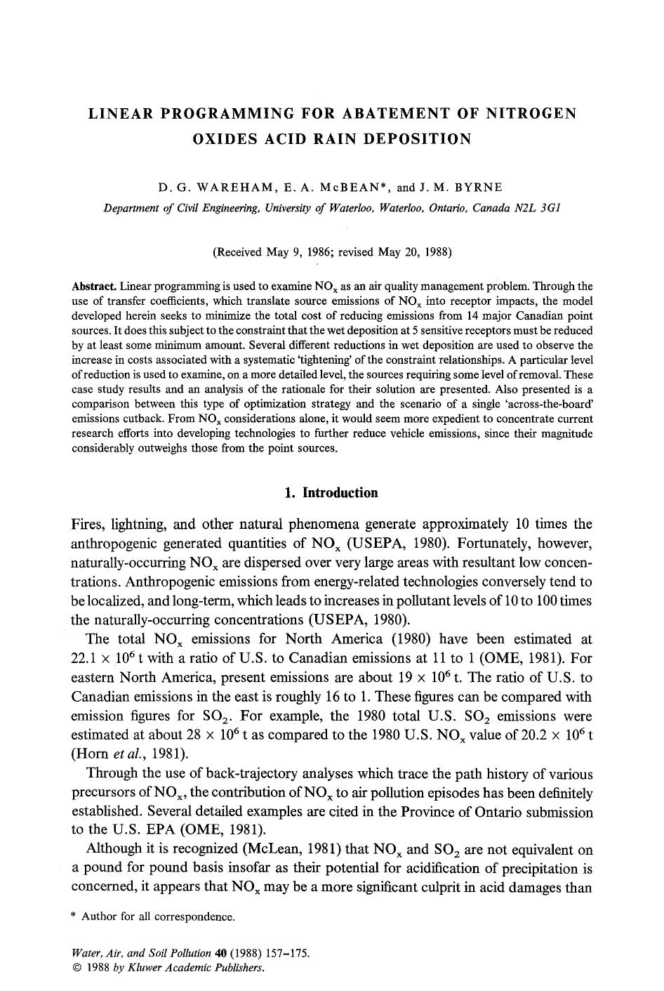 Linear programming for abatement of nitrogen oxides acid rain deposition by Unknown