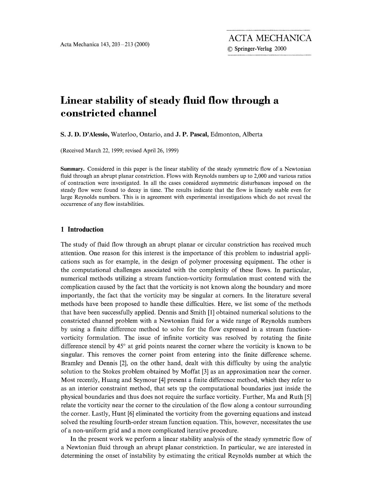 Linear stability of steady fluid flow through a constricted channel by Unknown