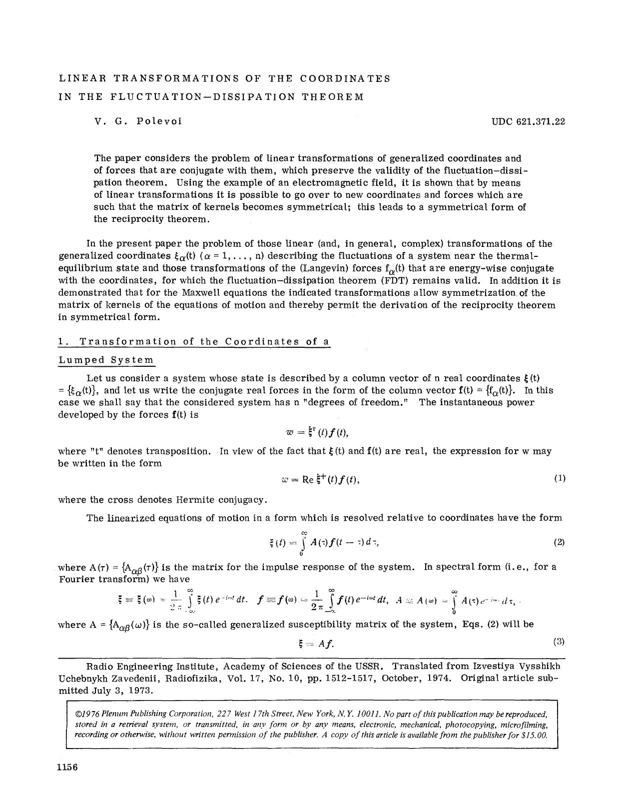 Linear transformations of the coordinates in the fluctuation-dissipation theorem by Unknown