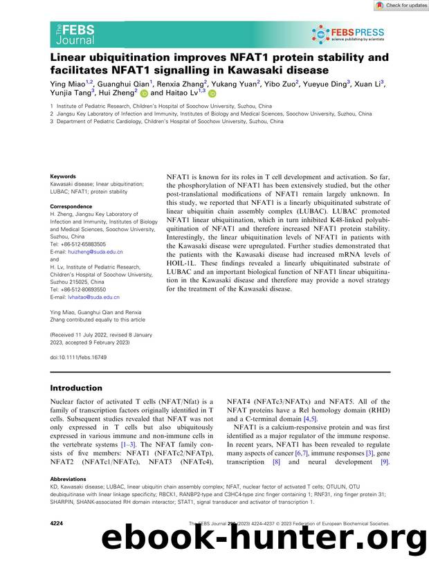 Linear ubiquitination improves NFAT1 protein stability and facilitates NFAT1 signalling in Kawasaki disease by Unknown