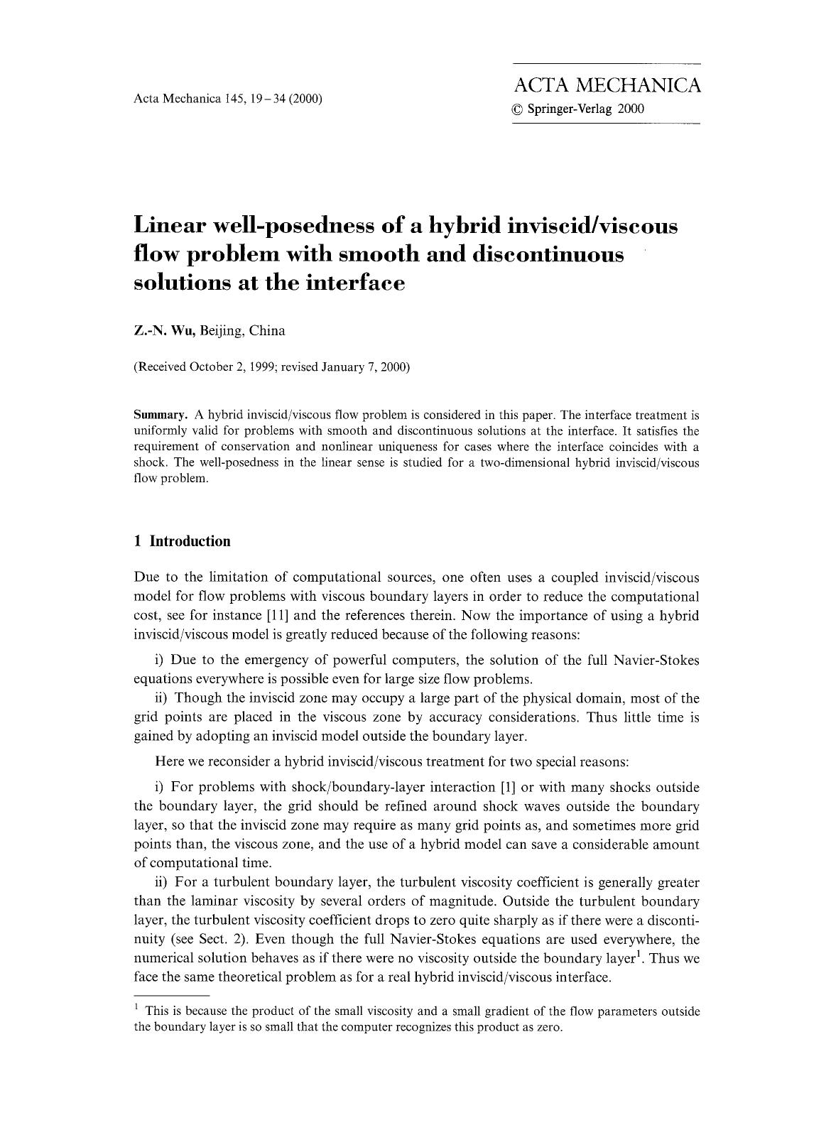 Linear well-posedness of a hybrid inviscidviscous flow problem with smooth and discontinuous solutions at the interface by Unknown