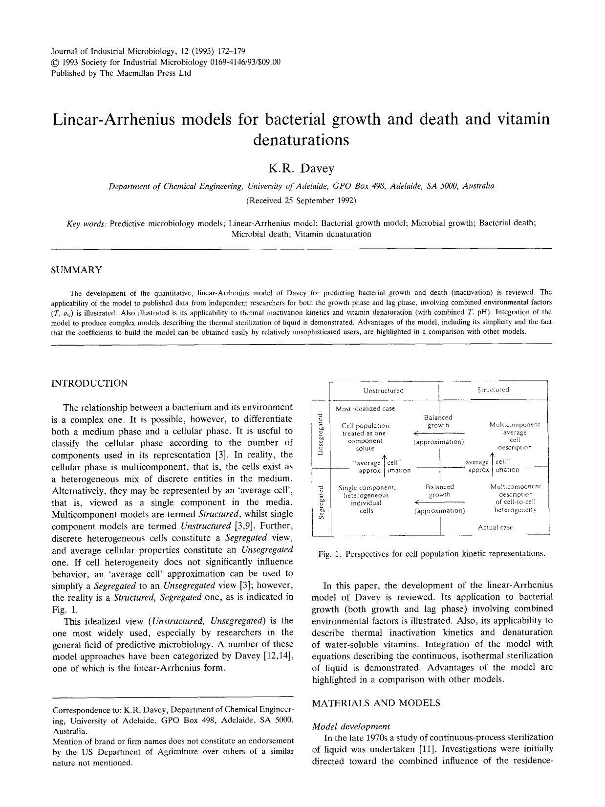 Linear-Arrhenius models for bacterial growth and death and vitamin denaturations by Unknown