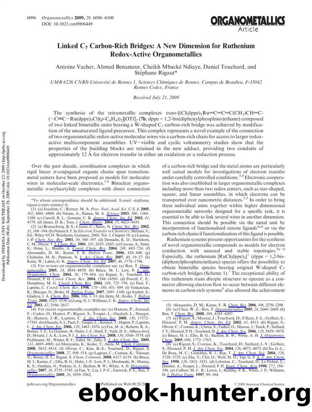 Linked C7 Carbon-Rich Bridges: A New Dimension for Ruthenium Redox-Active Organometallics by Antoine Vacher Ahmed Benameur Cheikh Mbacké Ndiaye Daniel Touchard & Stéphane Rigaut*