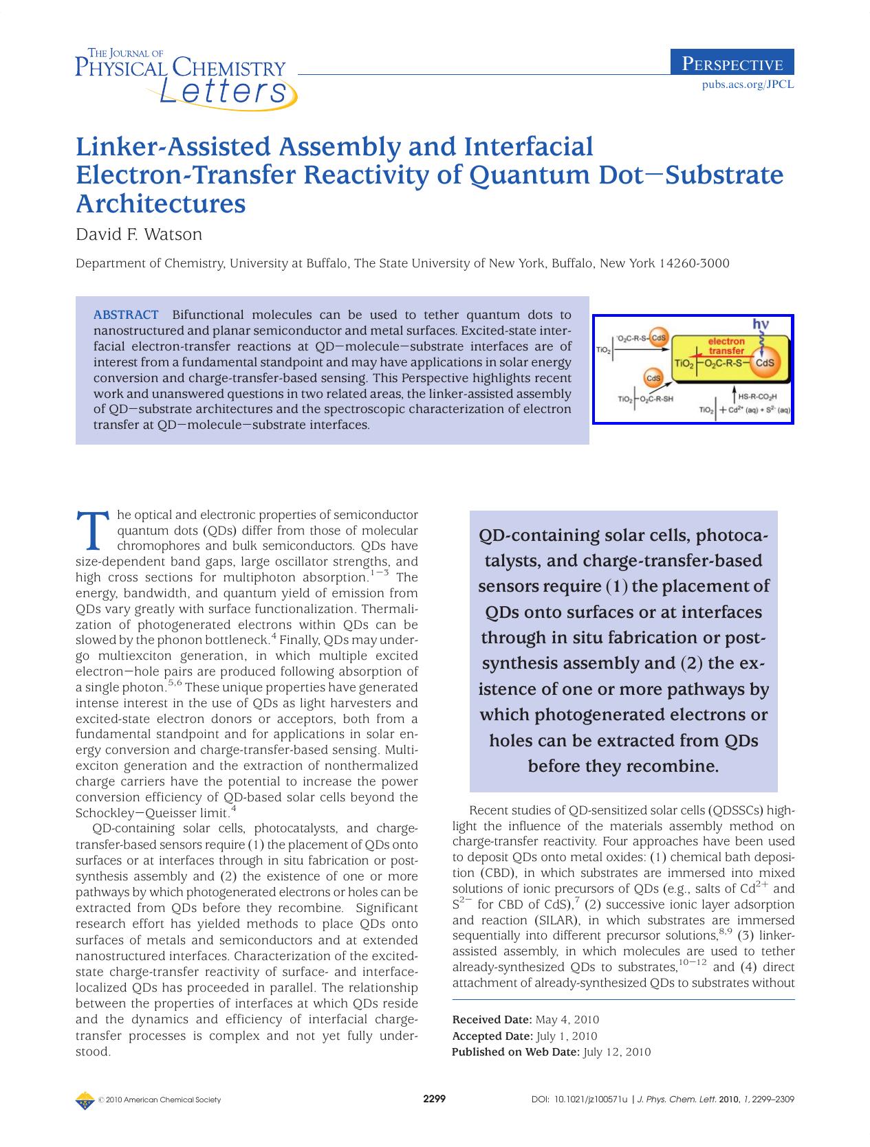 Linker-Assisted Assembly and Interfacial Electron-Transfer Reactivity of Quantum DotSubstrate Architectures by Unknown