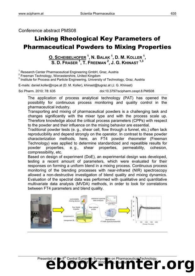 Linking Rheological Key Parameters of Pharmaceutical Powders to Mixing Properties by O. SCHEIBELHOFER & N. BALAK & D. M. KOLLER & S. D. FRASER & T. FREEMAN & J. G. KHINAST