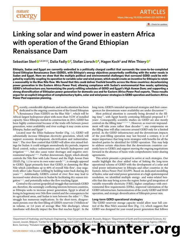 Linking solar and wind power in eastern Africa with operation of the Grand Ethiopian Renaissance Dam by Sebastian Sterl & Dalia Fadly & Stefan Liersch & Hagen Koch & Wim Thiery