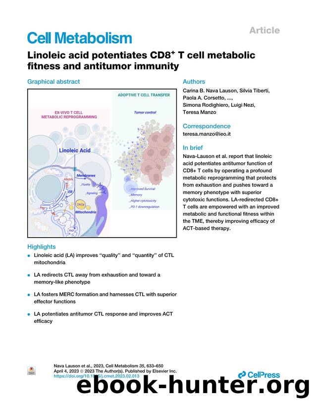Linoleic acid potentiates CD8&#x002B; T&nbsp;cell metabolic fitness and antitumor immunity by unknow
