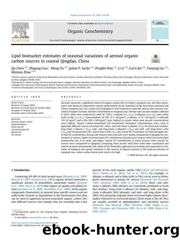 Lipid biomarker estimates of seasonal variations of aerosol organic carbon sources in coastal Qingdao, China by unknow