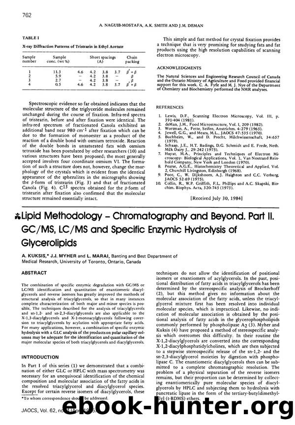 Lipid methodology &#x2014; chromatography and beyond. Part II. GCMS, LCMS and specific enzymic hydrolysis of glycerolipids by Unknown