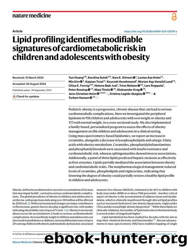 Lipid profiling identifies modifiable signatures of cardiometabolic risk in children and adolescents with obesity by unknow