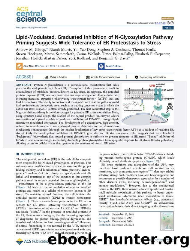 Lipid-Modulated, Graduated Inhibition of NâGlycosylation Pathway Priming Suggests Wide Tolerance of ER Proteostasis to Stress by unknow