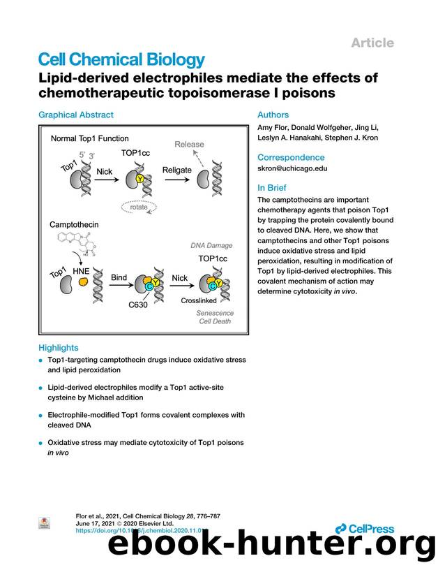 Lipid-derived electrophiles mediate the effects of chemotherapeutic topoisomerase I poisons by Amy Flor & Donald Wolfgeher & Jing Li & Leslyn A. Hanakahi & Stephen J. Kron