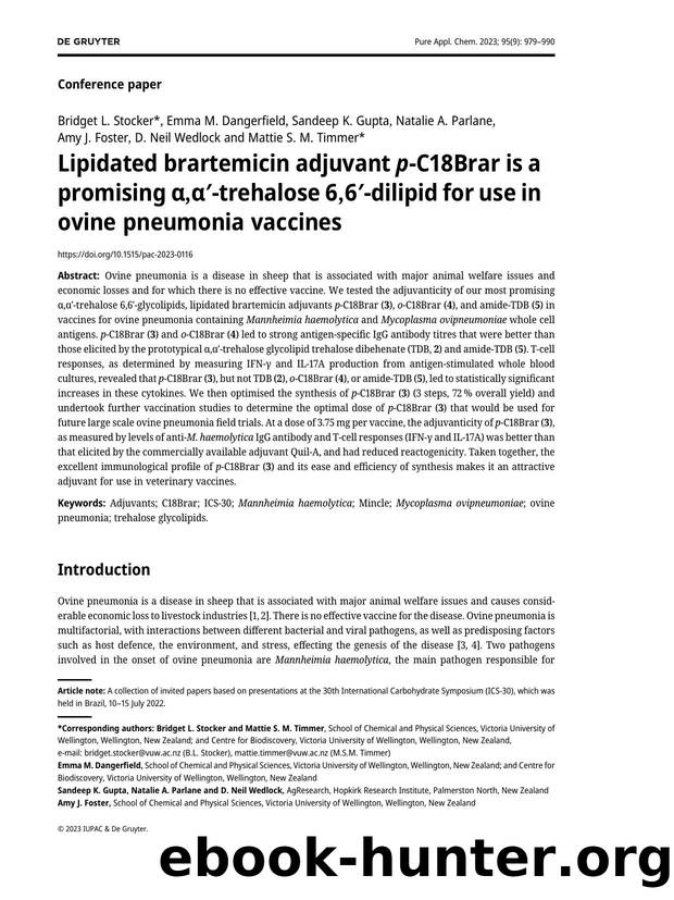 Lipidated brartemicin adjuvant p-C18Brar is a promising α,α′-trehalose 6,6′-dilipid for use in ovine pneumonia vaccines by Bridget L. Stocker
