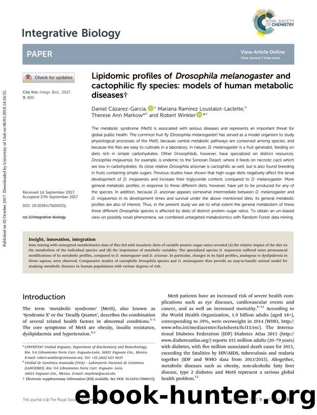 Lipidomic profiles of Drosophila melanogaster and cactophilic fly species: models of human metabolic diseases by unknow