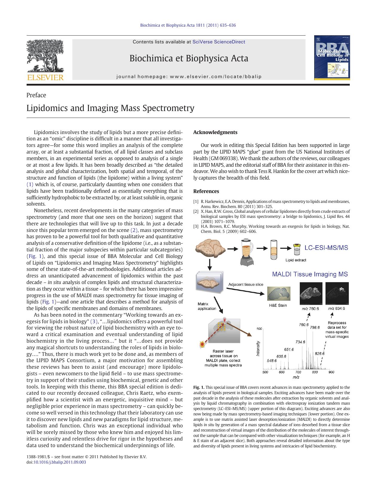 Lipidomics and Imaging Mass Spectrometry by Robert C. Murphy & Alfred H. Merrill Jr