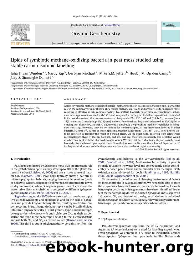 Lipids of symbiotic methane-oxidizing bacteria in peat moss studied using stable carbon isotopic labelling by unknow