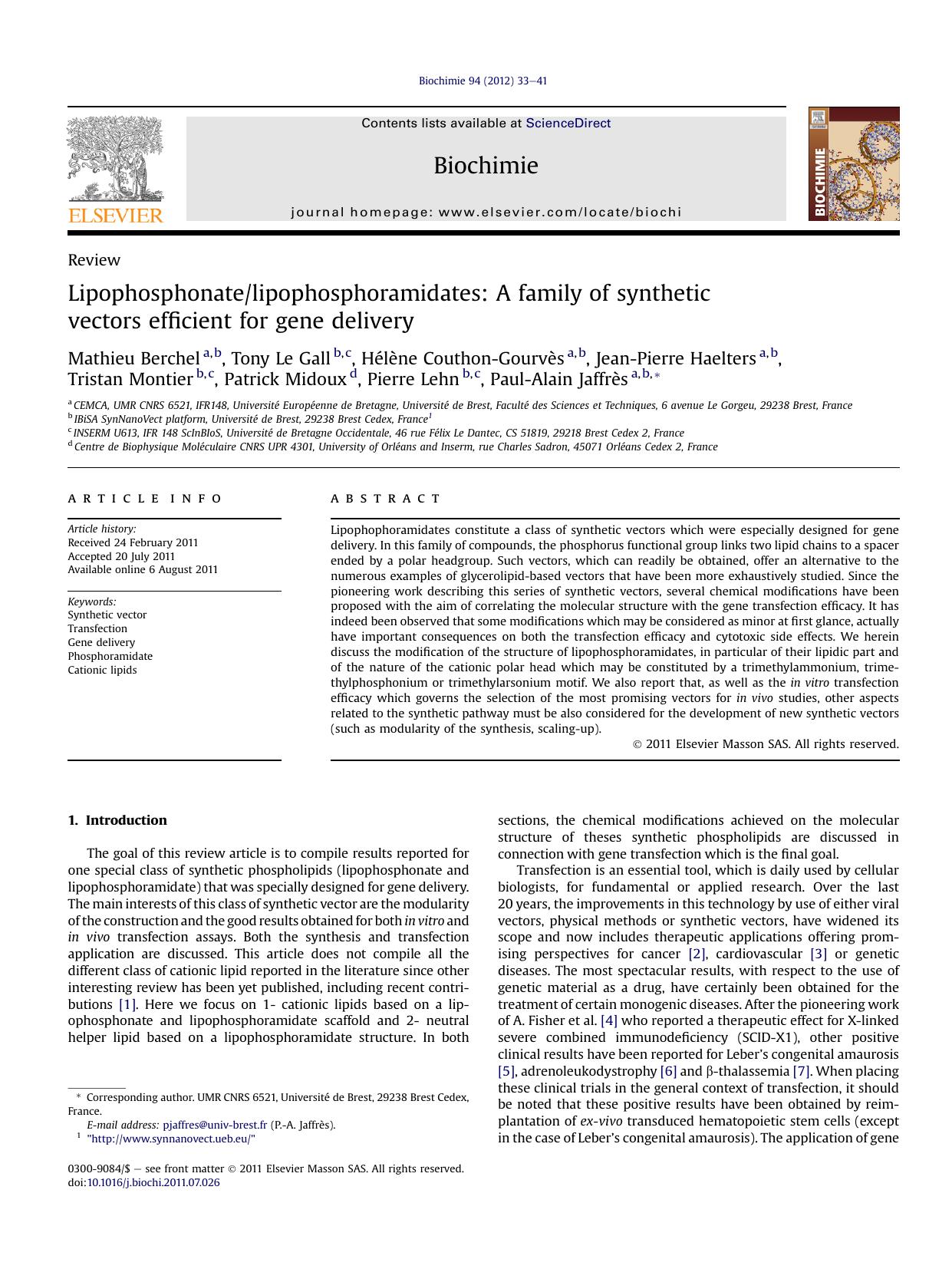 Lipophosphonatelipophosphoramidates: A family of synthetic vectors efficient for gene delivery by unknow