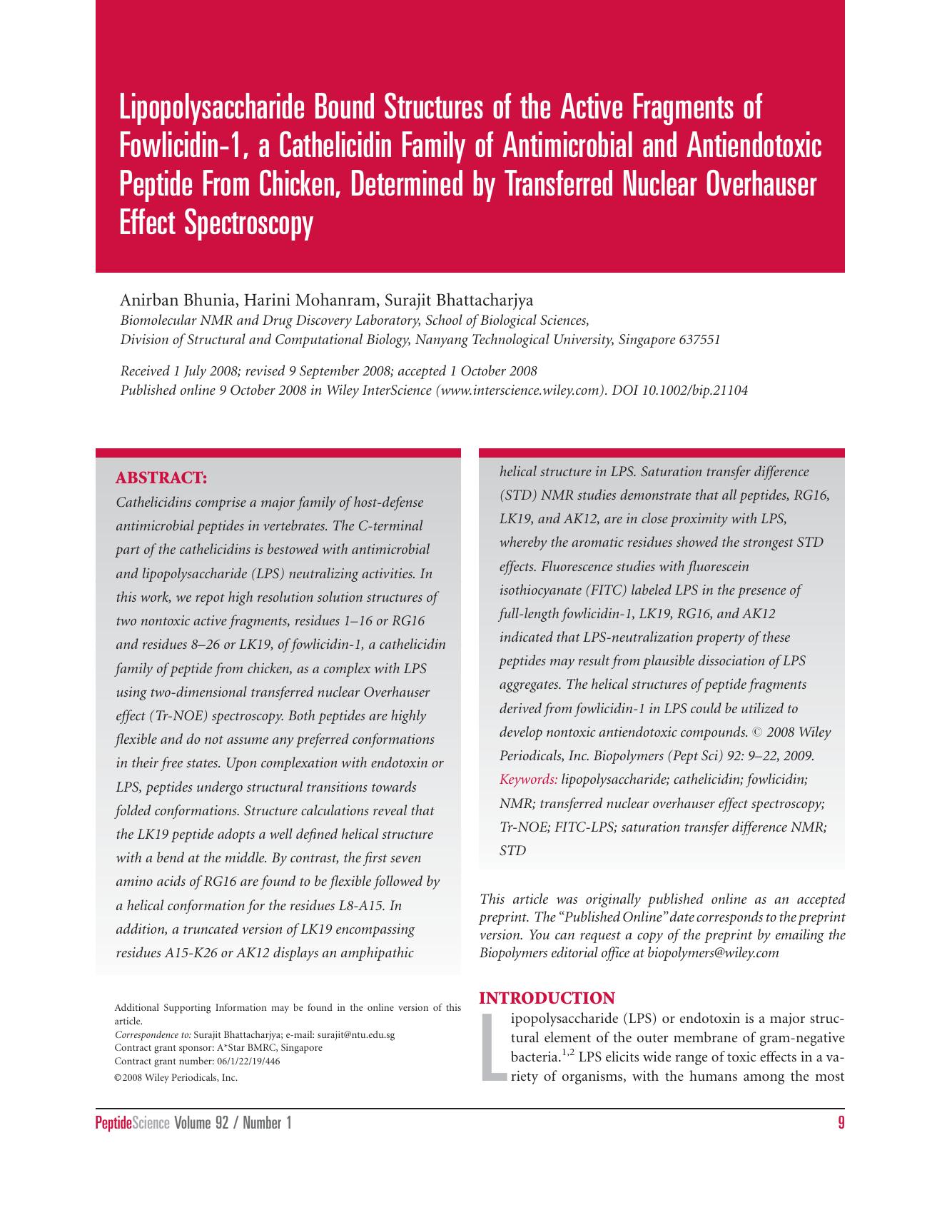 Lipopolysaccharide bound structures of the active fragments of fowlicidin-1, a cathelicidin family of antimicrobial and antiendotoxic peptide from chicken, determined by transferre by Unknown