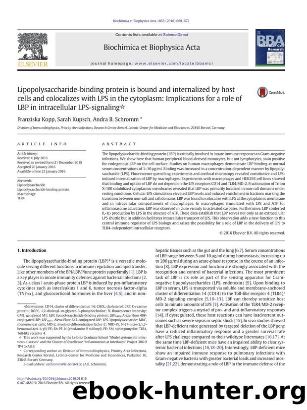 Lipopolysaccharide-binding protein is bound and internalized by host cells and colocalizes with LPS in the cytoplasm: Implications for a role of LBP in intracellular LPS-signaling by Franziska Kopp & Sarah Kupsch & Andra B. Schromm