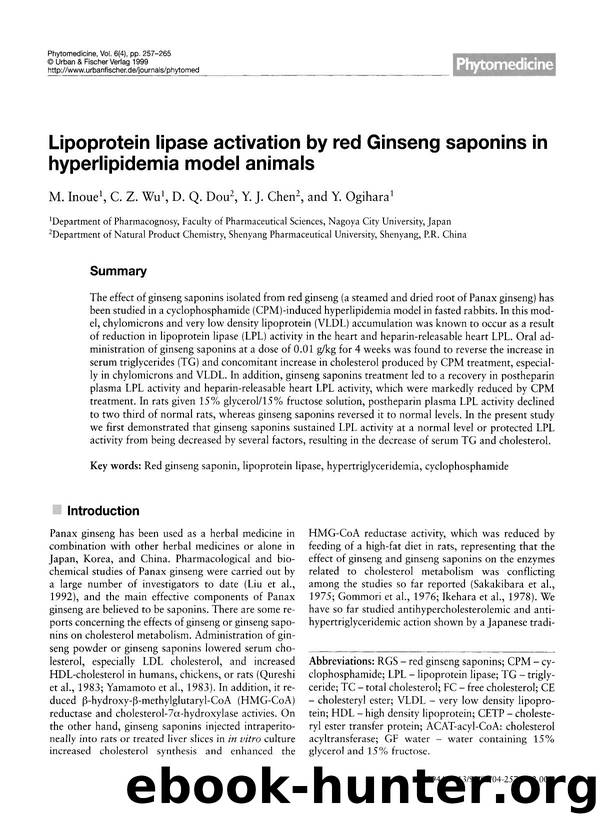 Lipoprotein lipase activation by red Ginseng saponins in hyperlipidemia model animals by M. Inoue & C.Z. Wu & D.Q. Dou & Y.J. Chen & Y. Ogihara