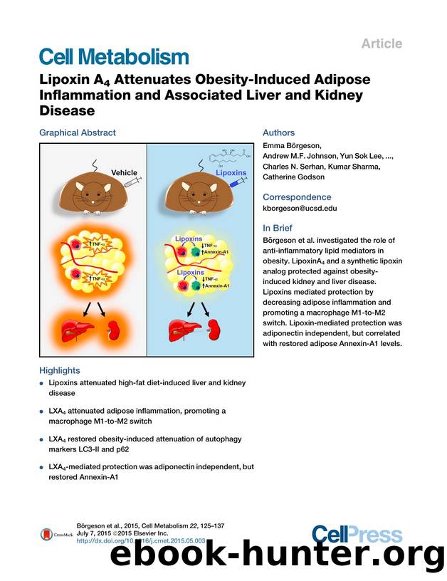 Lipoxin A4 Attenuates Obesity-Induced Adipose Inflammation and Associated Liver and Kidney Disease by unknow