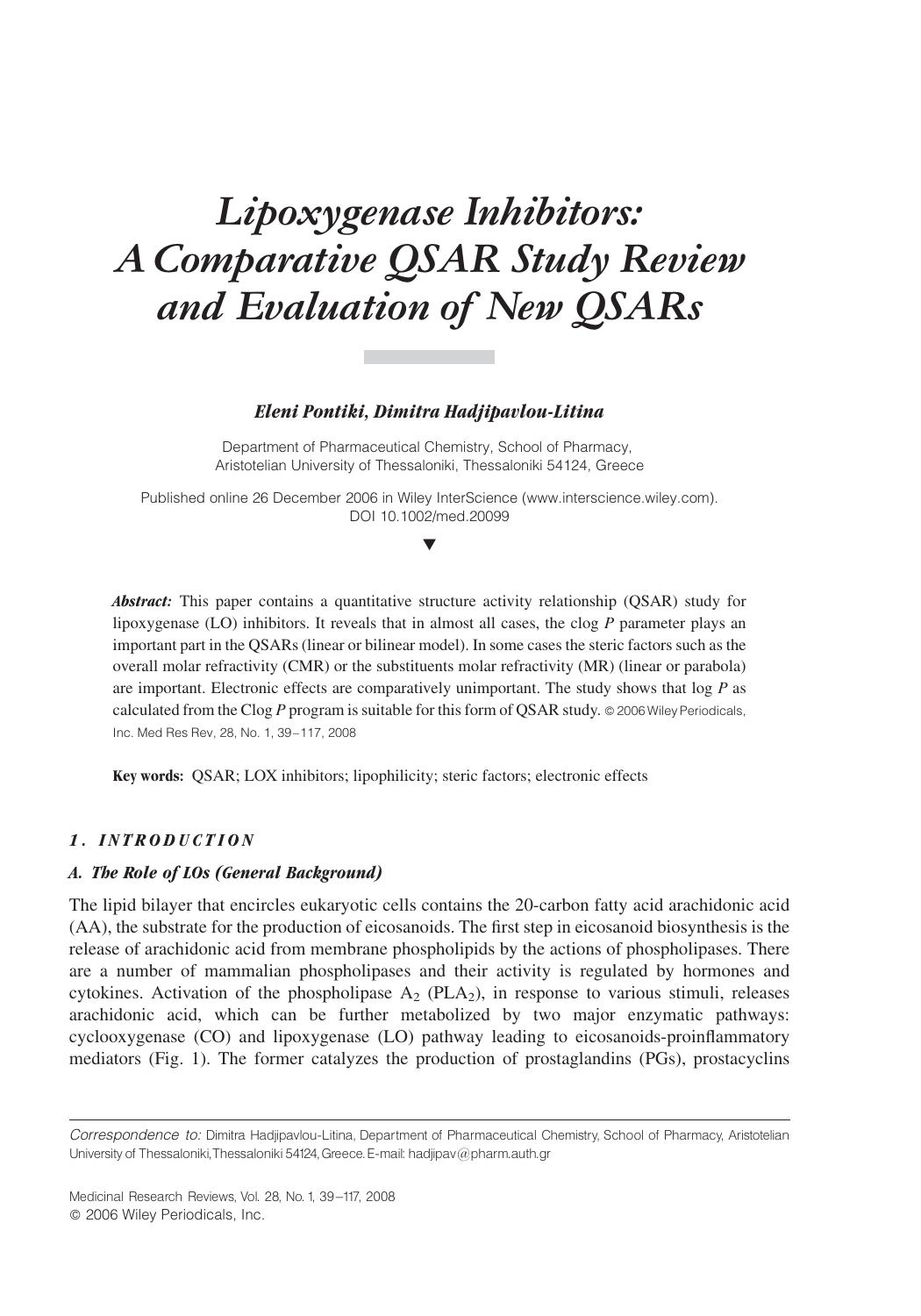 Lipoxygenase inhibitors: A comparative QSAR study review and evaluation of new QSARs by Unknown
