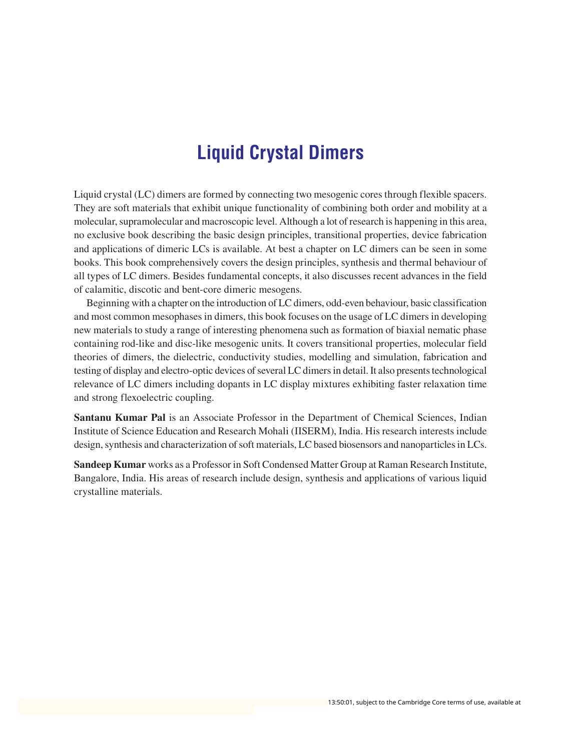 Liquid Crystal Dimers by Sandeep Kumar Santanu Kumar Pal