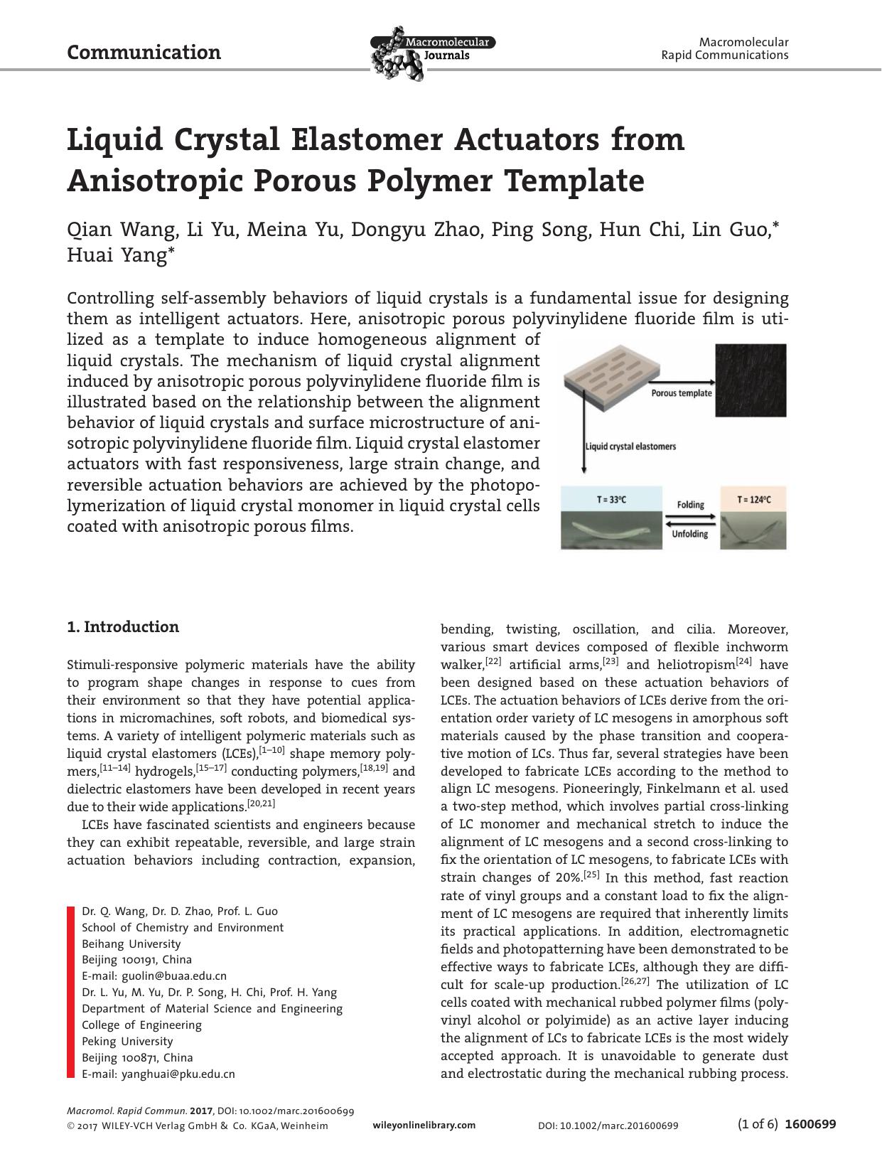 Liquid Crystal Elastomer Actuators from Anisotropic Porous Polymer Template by Unknown