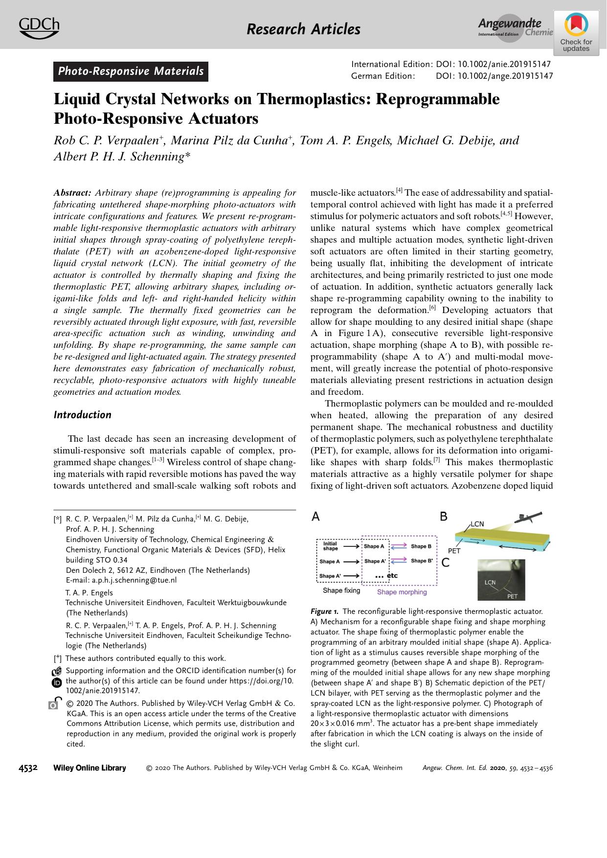 Liquid Crystal Networks on Thermoplastics: Reprogrammable PhotoâResponsive Actuators by Unknown