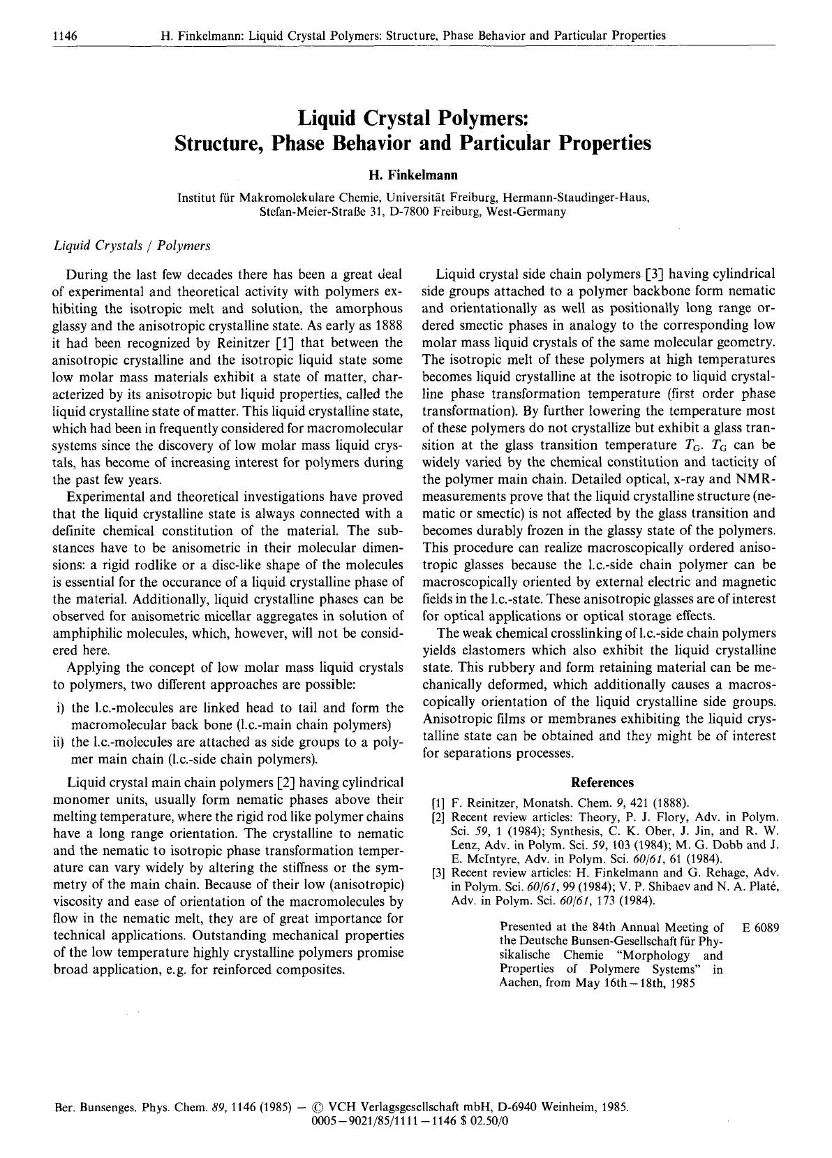Liquid Crystal Polymers: Structure, Phase Behavior and Particular Properties by Unknown