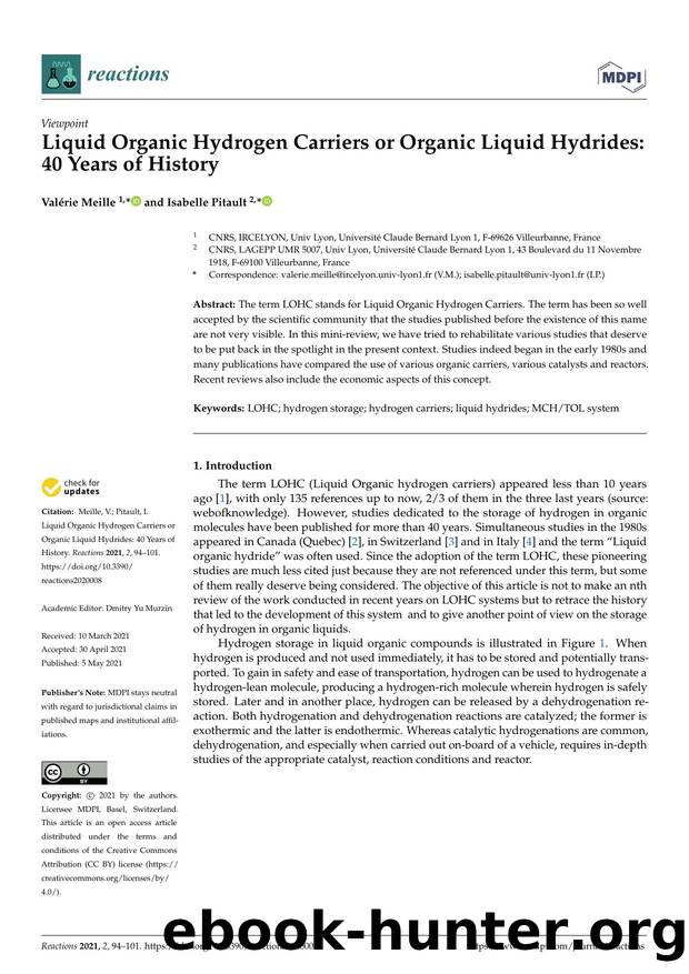 Liquid Organic Hydrogen Carriers or Organic Liquid Hydrides: 40 Years of History by Valérie Meille & Isabelle Pitault