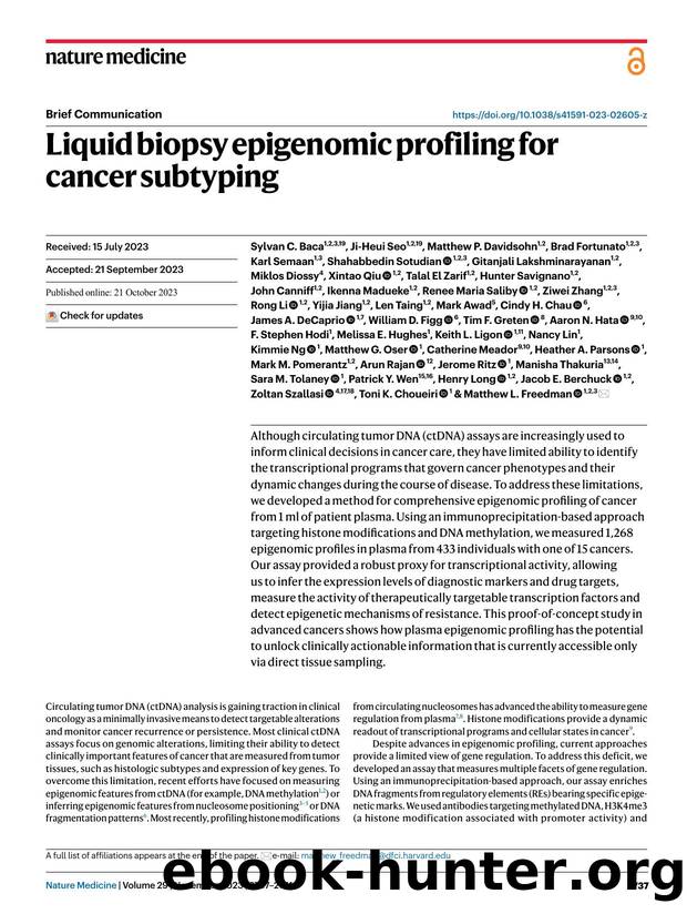 Liquid biopsy epigenomic profiling for cancer subtyping by unknow