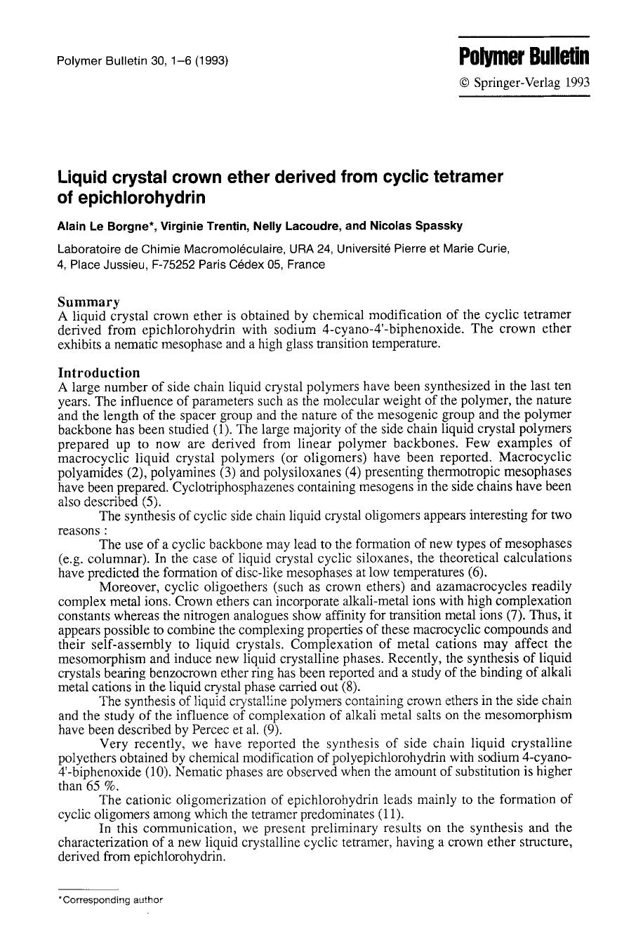 Liquid crystal crown ether derived from cyclic tetramer of epichlorohydrin by Unknown