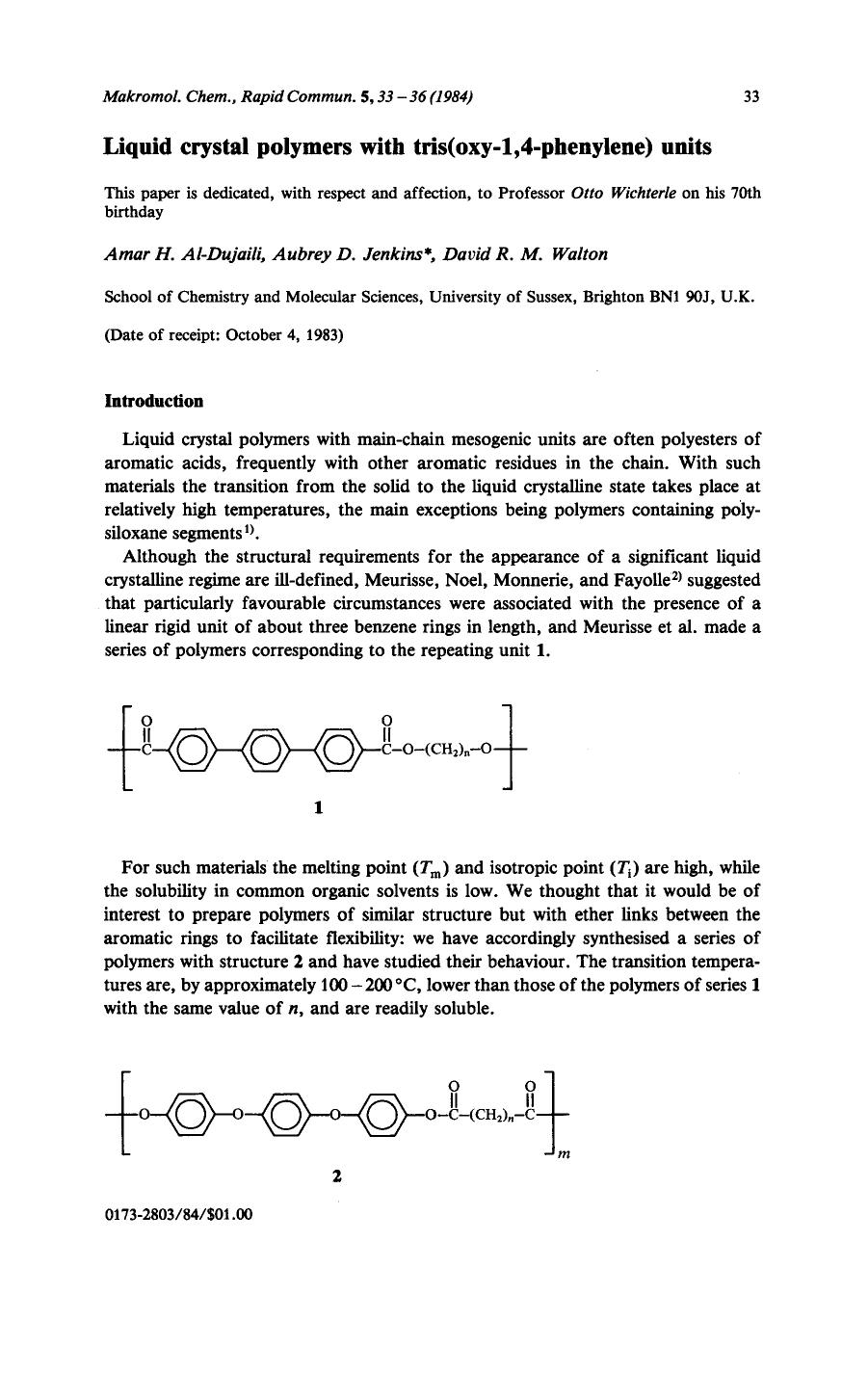 Liquid crystal polymers with tris(oxy-1,4-phenylene) units by Unknown