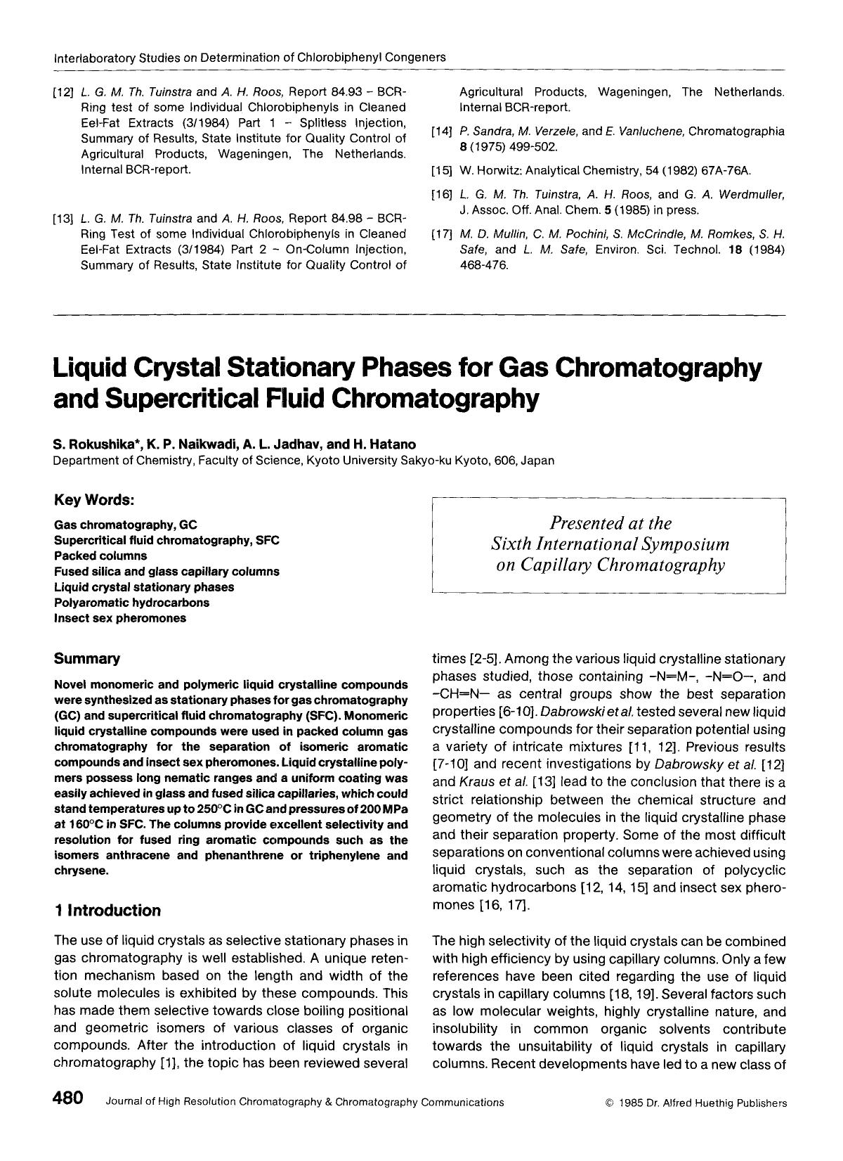 Liquid crystal stationary phases for gas chromatography and supercritical fluid chromatography by Unknown