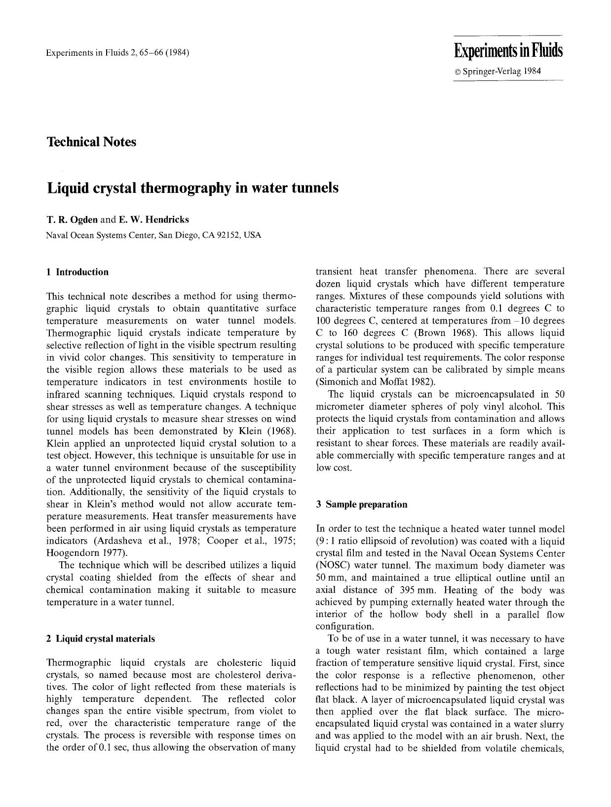 Liquid crystal thermography in water tunnels by Unknown
