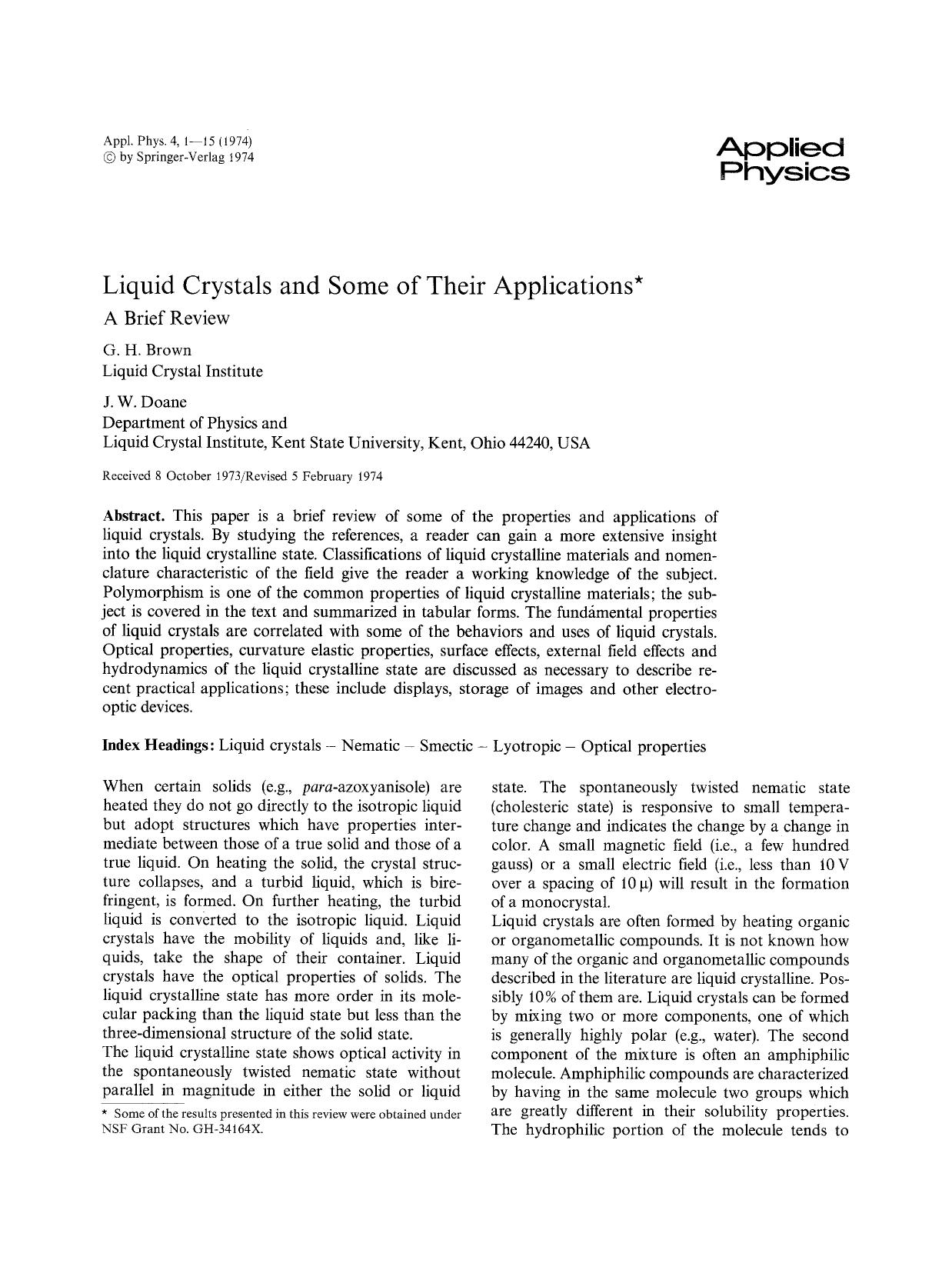 Liquid crystals and some of their applications by Unknown