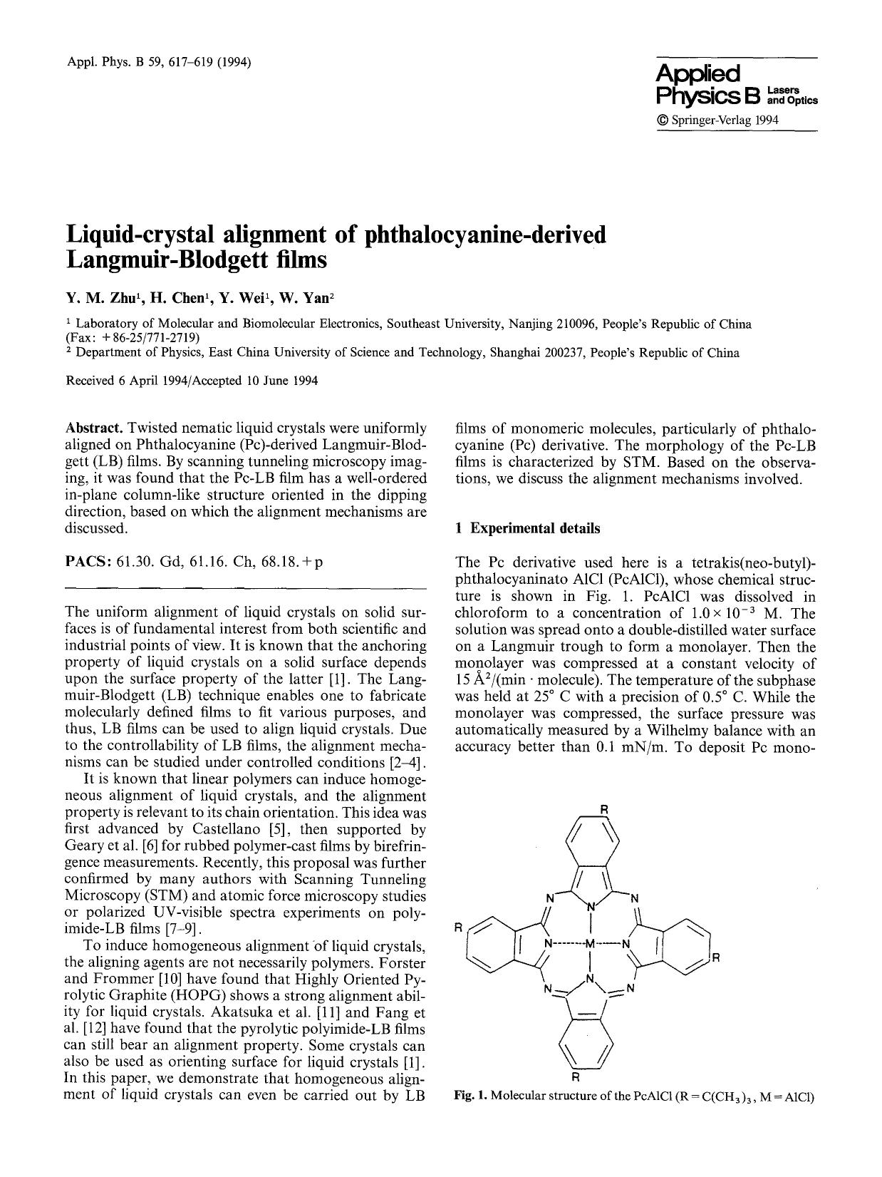Liquid-crystal alignment of phthalocyanine-derived Langmuir-Blodgett films by Unknown